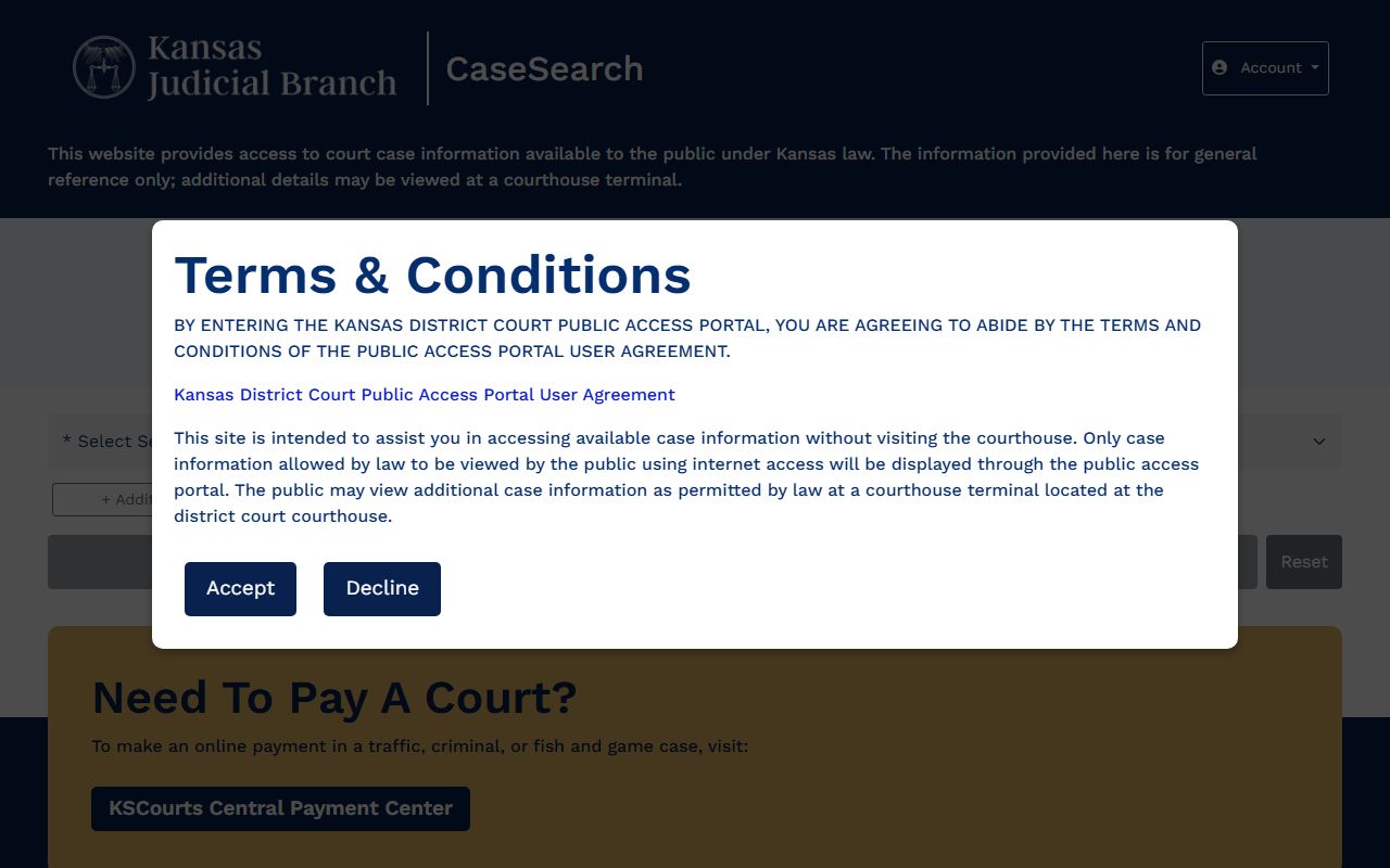 Decatur County court records Kansas CaseSearch screen